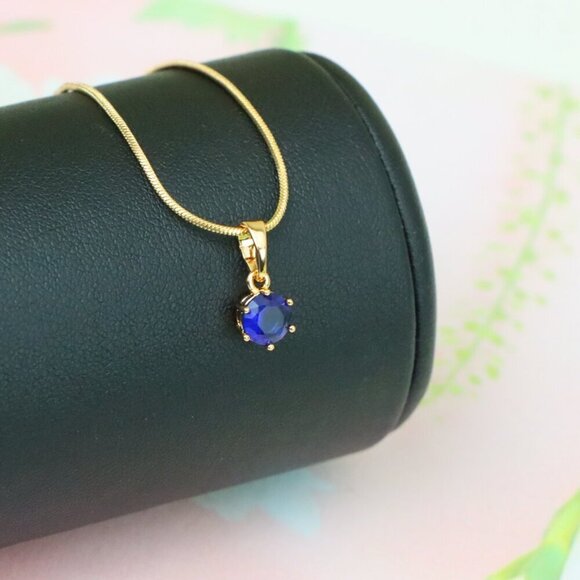 "Elegant Blue Solitaire Pendant in Gold Finish, XPPT1211 - Picture 6 of 12